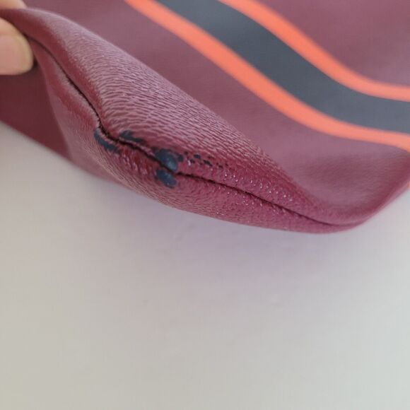 C Wonder Purple Red Stripe Clutch Zip Pouch Faux Leather Vegan Large Bag - Picture 9 of 9